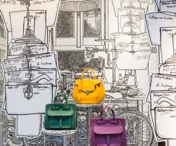 Fontana Milano handbags, window with drawings