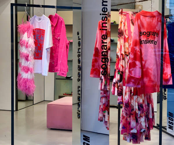 MSGM pink window and mirror totem: Sognare Insieme