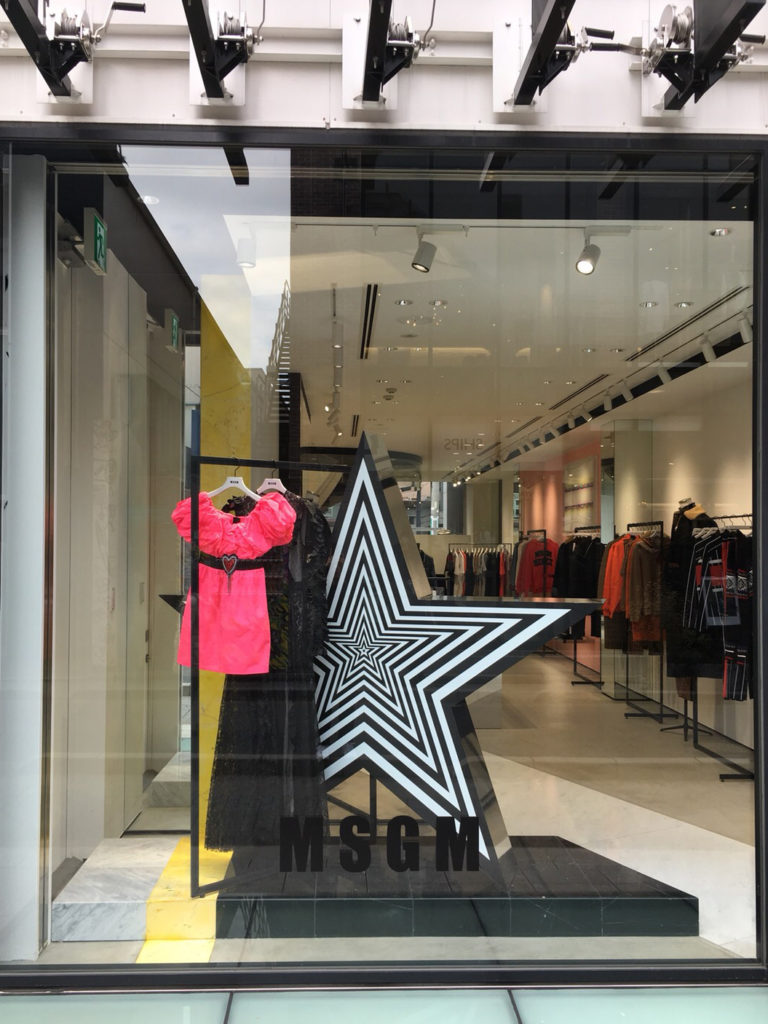 MSGM star window design optical black white pink tokyo