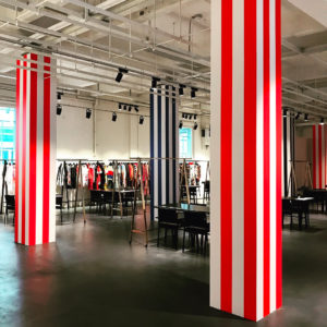 MSGM striped columns spatial design showroom