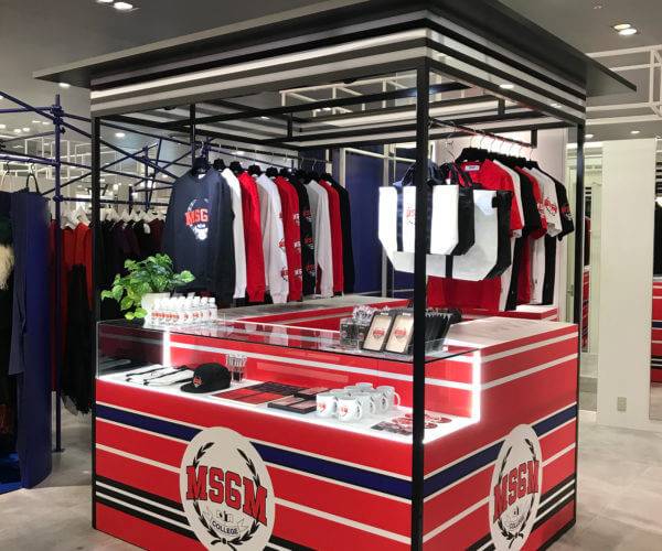 MSGM college kiosk pop up, spatial design in Osaka