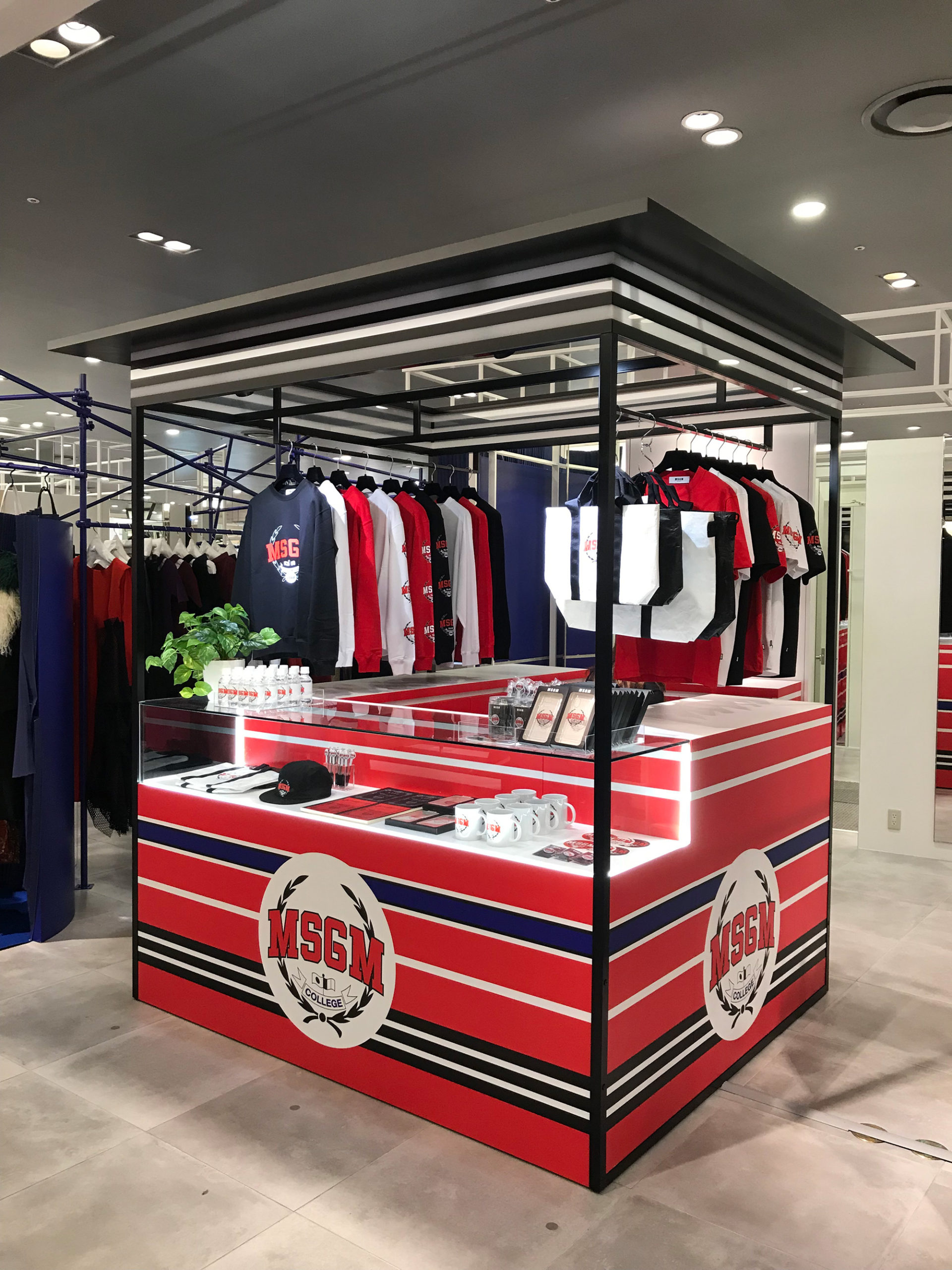 MSGM college kiosk pop up, spatial design in Osaka