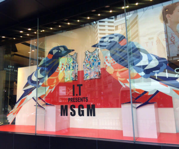 MSGM birds and cubes window, department store