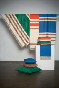 Masserano Cashmere throw blanket striped green orange blue pillows cream design cannes
