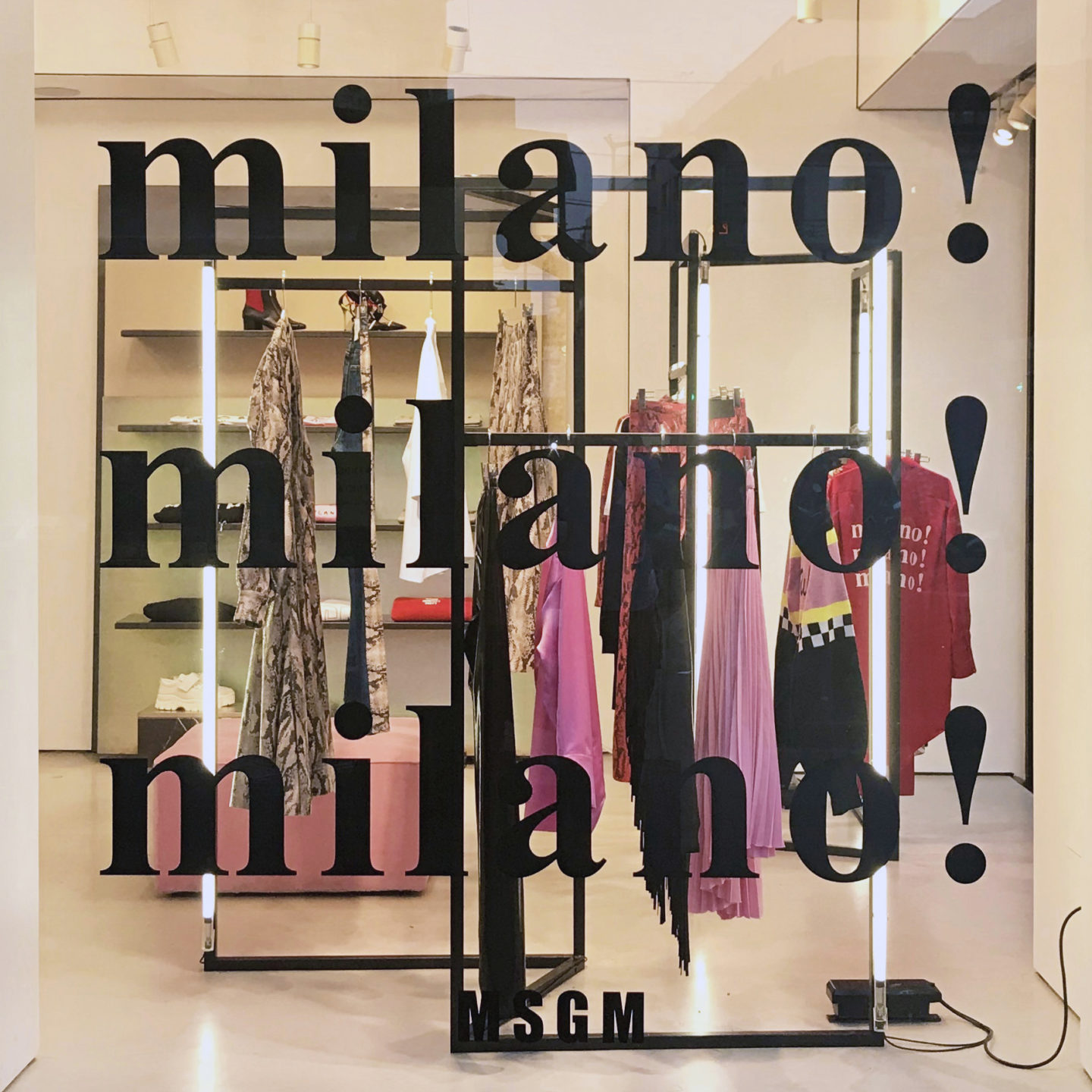 MSGM stickers window design milano neon iron frame