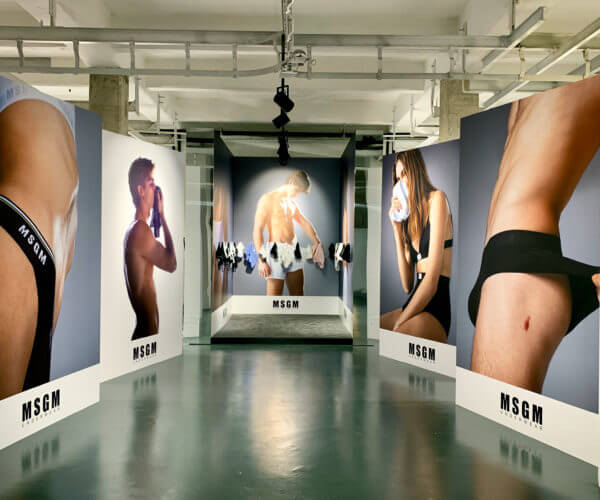 MSGM underwear Leonardo Tano, set design launching showroom